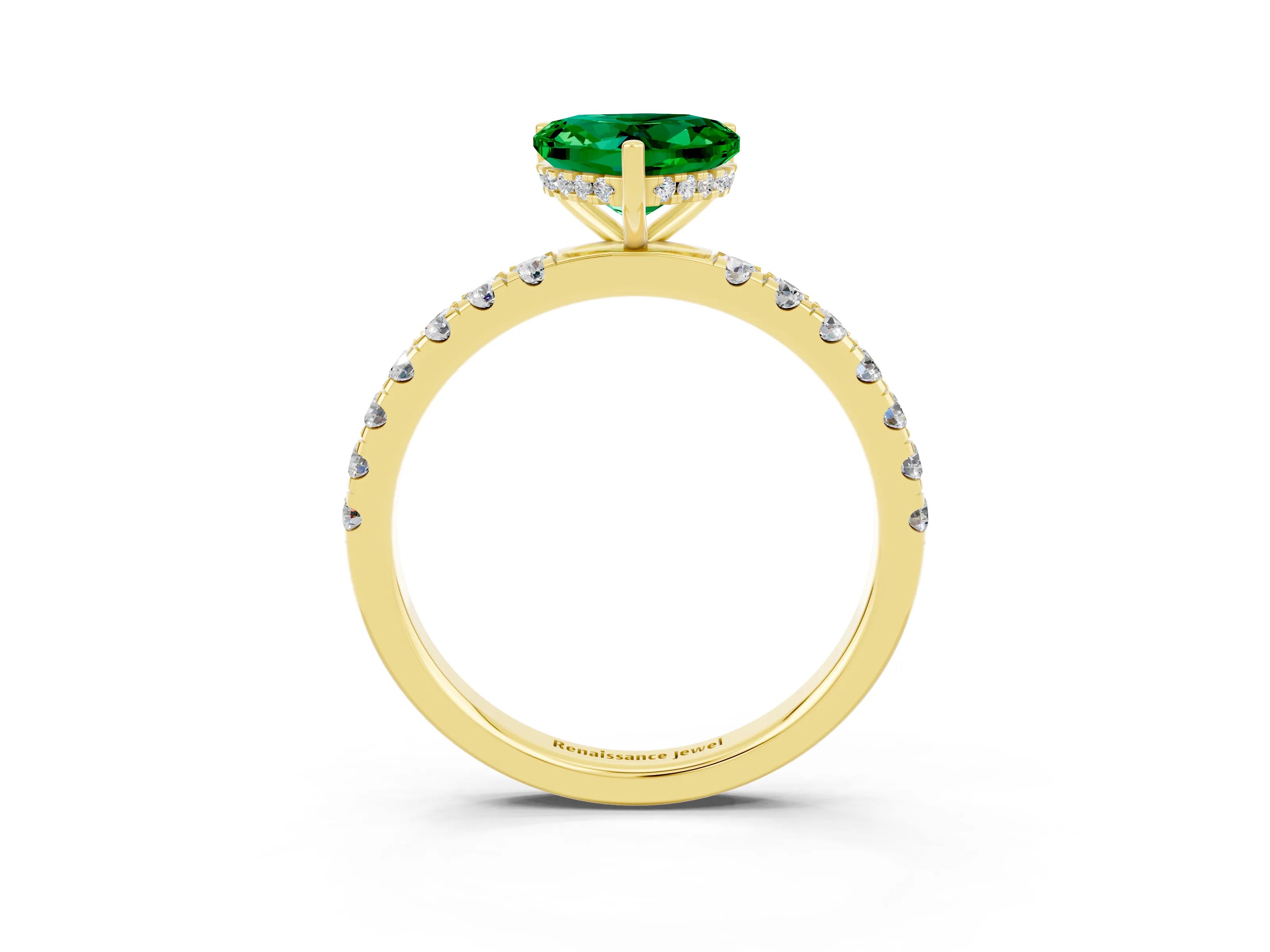 Yellow gold Heart Cut Emerald Pave Band Solitaire Ring with Four-Prong Setting_27