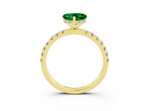 Yellow gold Heart Cut Emerald Pave Band Solitaire Ring with Four-Prong Setting_27