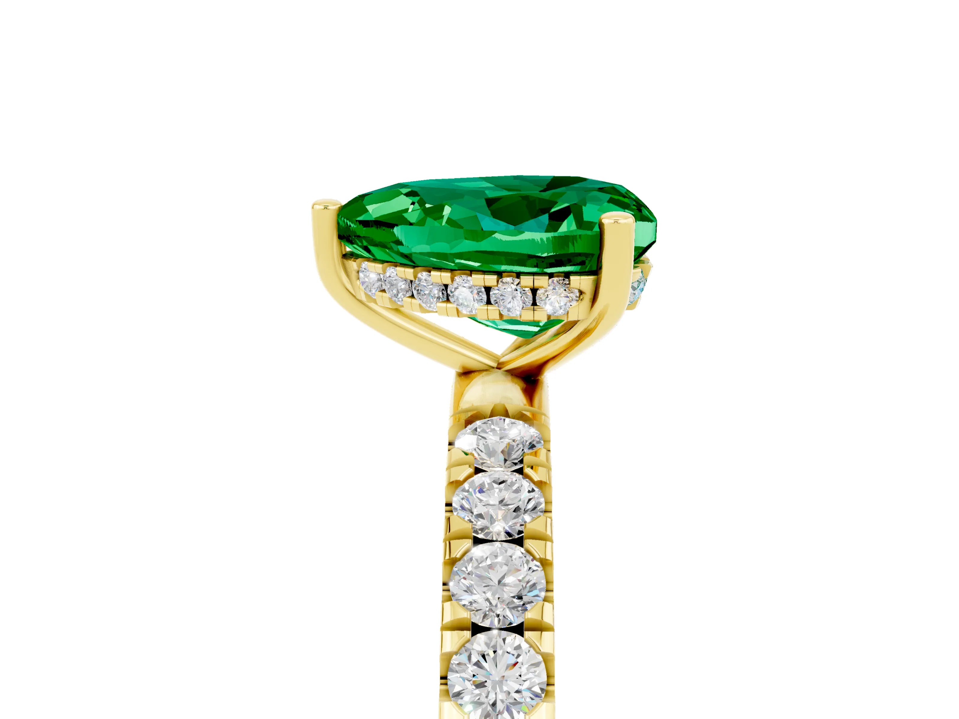 Yellow gold Heart Cut Emerald Pave Band Solitaire Ring with Four-Prong Setting_29