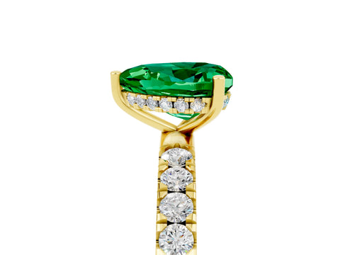 Yellow gold Heart Cut Emerald Pave Band Solitaire Ring with Four-Prong Setting_29