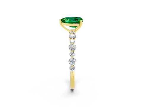Yellow gold Heart Cut Emerald Prong Set Engagement Ring with Pavé Band_2