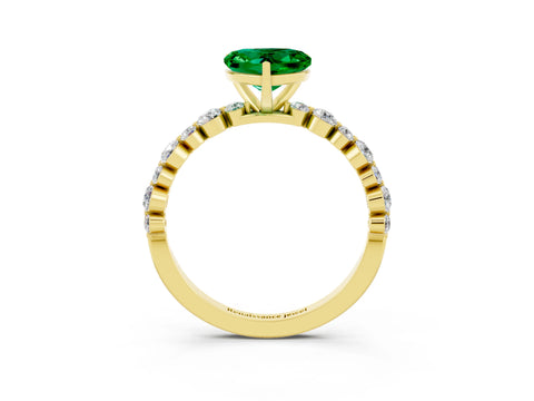 Yellow gold Heart Cut Emerald Prong Set Engagement Ring with Pavé Band_3