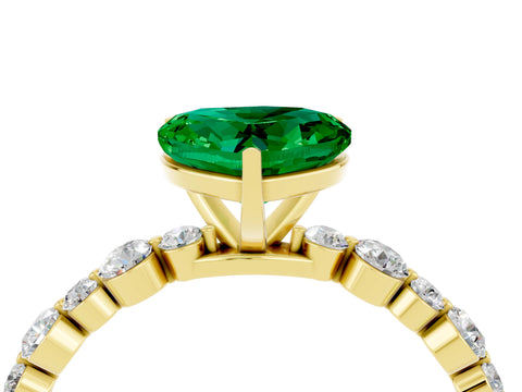 Yellow gold Heart Cut Emerald Prong Set Engagement Ring with Pavé Band_4