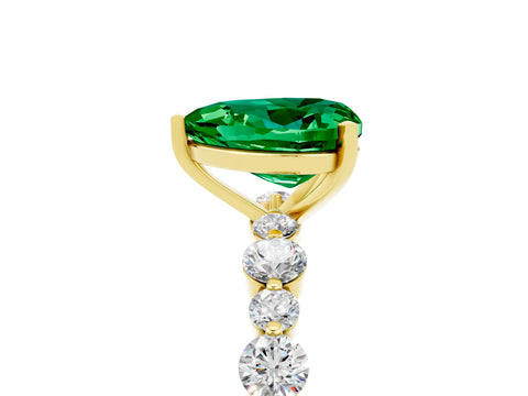 Yellow gold Heart Cut Emerald Prong Set Engagement Ring with Pavé Band_5
