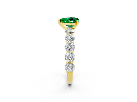 Yellow gold Heart Cut Emerald Prong Setting with Side Stones on a Pave Band_2