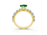 Yellow gold Heart Cut Emerald Prong Setting with Side Stones on a Pave Band_3