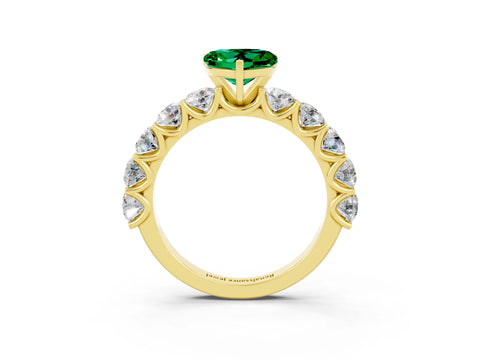 Yellow gold Heart Cut Emerald Prong Setting with Side Stones on a Pave Band_3