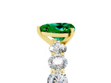 Yellow gold Heart Cut Emerald Prong Setting with Side Stones on a Pave Band_5