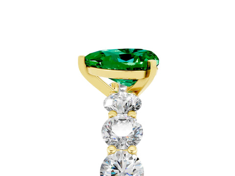 Yellow gold Heart Cut Emerald Prong Setting with Side Stones on a Pave Band_5