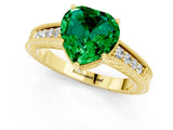 Yellow gold Heart Cut Emerald Ring with Milgrain Pavé Band and Four-Prong Setting_13
