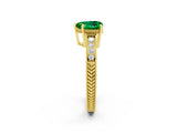 Yellow gold Heart Cut Emerald Ring with Milgrain Pavé Band and Four-Prong Setting_14