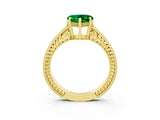 Yellow gold Heart Cut Emerald Ring with Milgrain Pavé Band and Four-Prong Setting_15