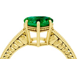 Yellow gold Heart Cut Emerald Ring with Milgrain Pavé Band and Four-Prong Setting_16