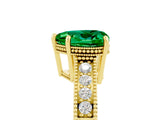 Yellow gold Heart Cut Emerald Ring with Milgrain Pavé Band and Four-Prong Setting_17