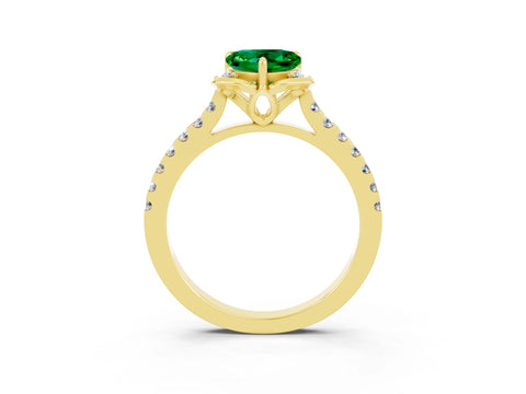Yellow gold Heart Cut Emerald Ring with Pavé Band and Floral Prong Setting_3