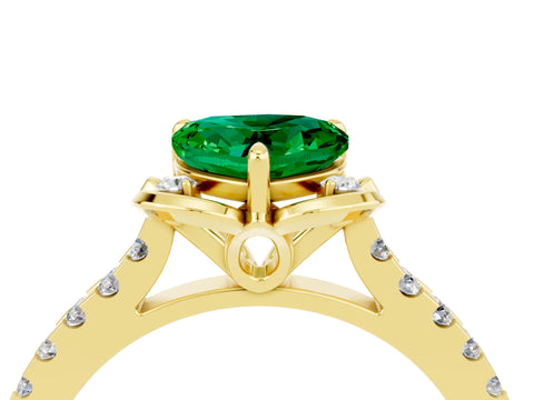 Yellow gold Heart Cut Emerald Ring with Pavé Band and Floral Prong Setting_4