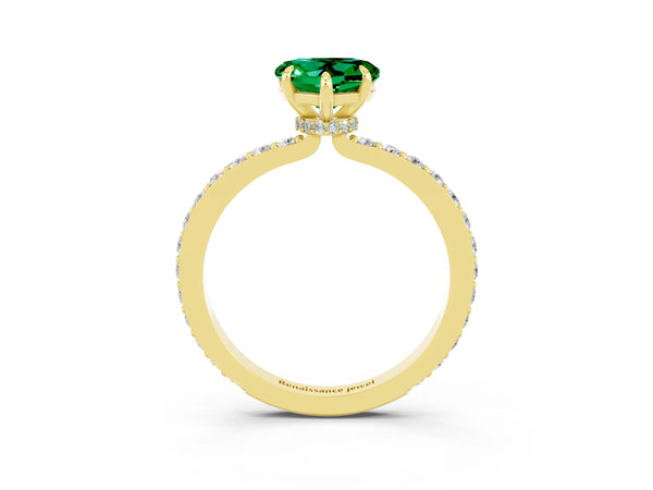 Yellow gold Heart Cut Emerald Pavé Engagement Ring with Round  Accents and Prong Setting