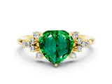 Yellow gold Heart Cut Emerald Ring with Side Stones and Four-Prong Setting_36