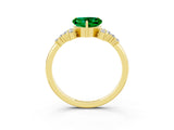 Yellow gold Heart Cut Emerald Ring with Side Stones and Four-Prong Setting_39