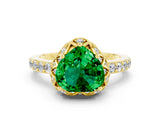 Yellow gold Heart Cut Emerald Scalloped Halo Engagement Ring with Round Shared Prong Band_24