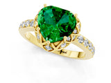 Yellow gold Heart Cut Emerald Scalloped Halo Engagement Ring with Round Shared Prong Band_25