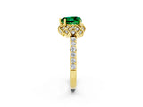 Yellow gold Heart Cut Emerald Scalloped Halo Engagement Ring with Round Shared Prong Band_26