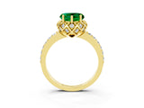Yellow gold Heart Cut Emerald Scalloped Halo Engagement Ring with Round Shared Prong Band_27