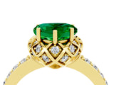 Yellow gold Heart Cut Emerald Scalloped Halo Engagement Ring with Round Shared Prong Band_28