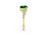 Yellow gold Heart Cut Emerald Scattered Round Accent Ring with Prong Setting_26