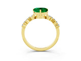 Yellow gold Heart Cut Emerald Scattered Round Accent Ring with Prong Setting_27