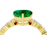 Yellow gold Heart Cut Emerald Scattered Round Accent Ring with Prong Setting_28