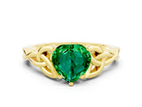 Yellow gold Heart Cut Emerald Solitaire Celtic Knot Ring with Four-Prong Setting_12
