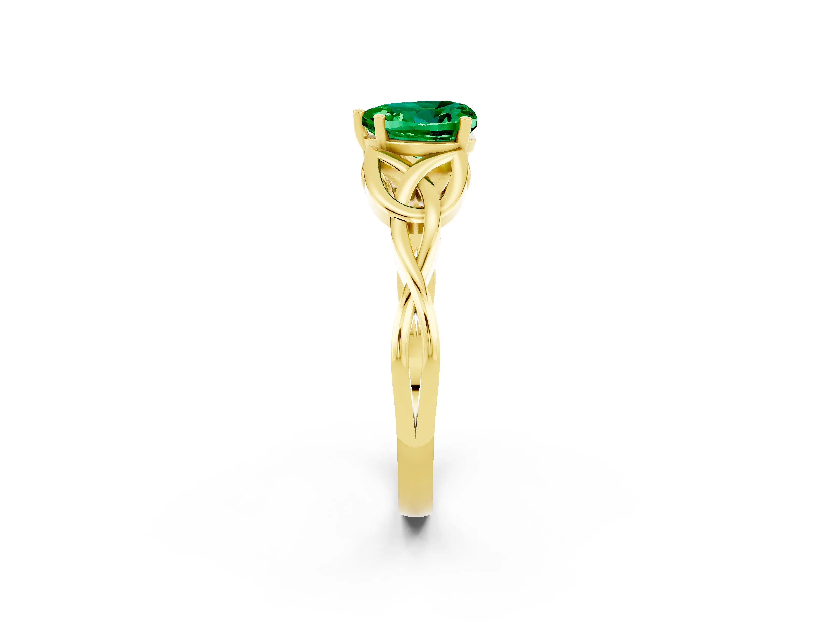 Yellow gold Heart Cut Emerald Solitaire Celtic Knot Ring with Four-Prong Setting_14