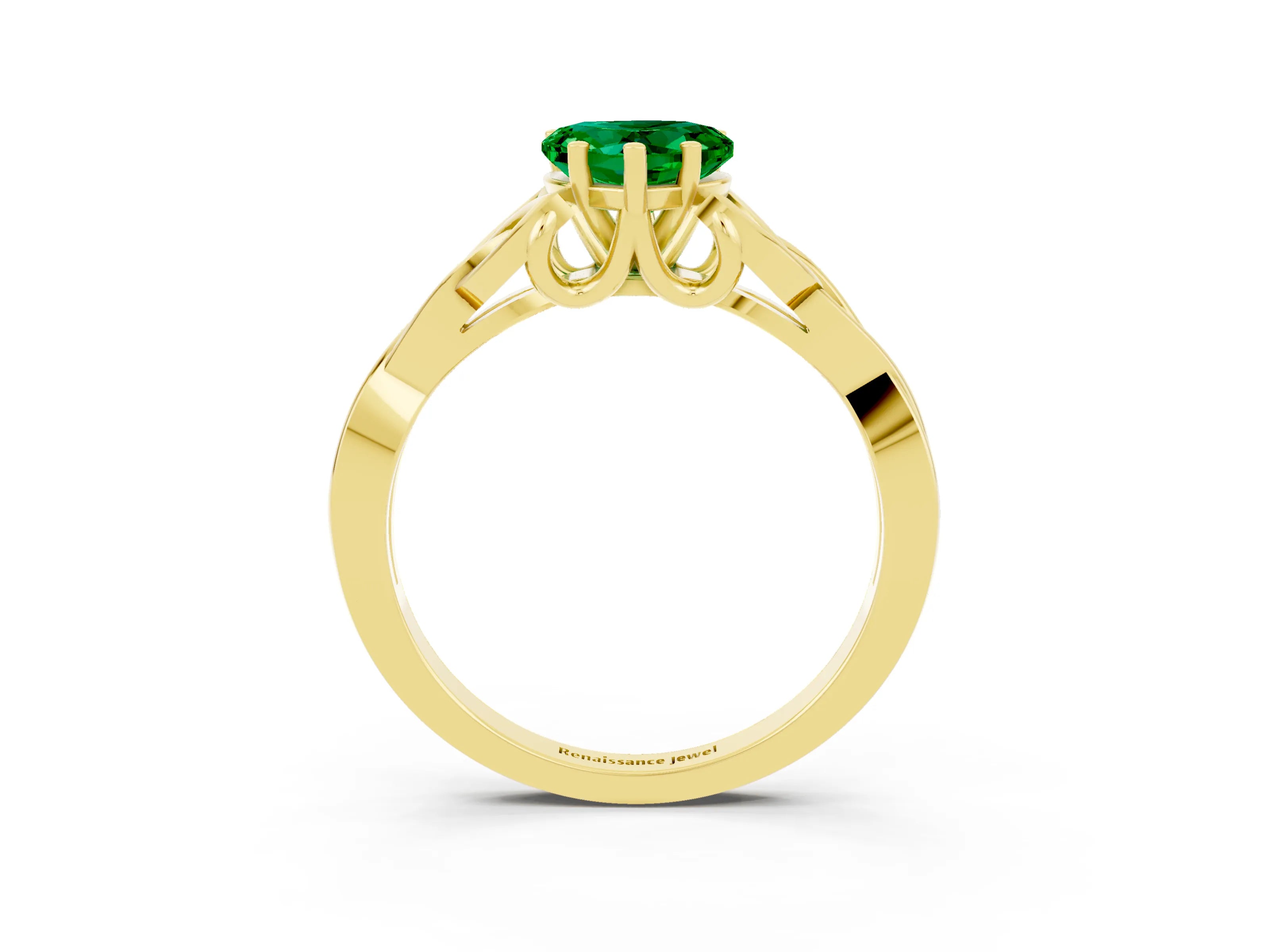 Yellow gold Heart Cut Emerald Solitaire Celtic Knot Ring with Four-Prong Setting_15