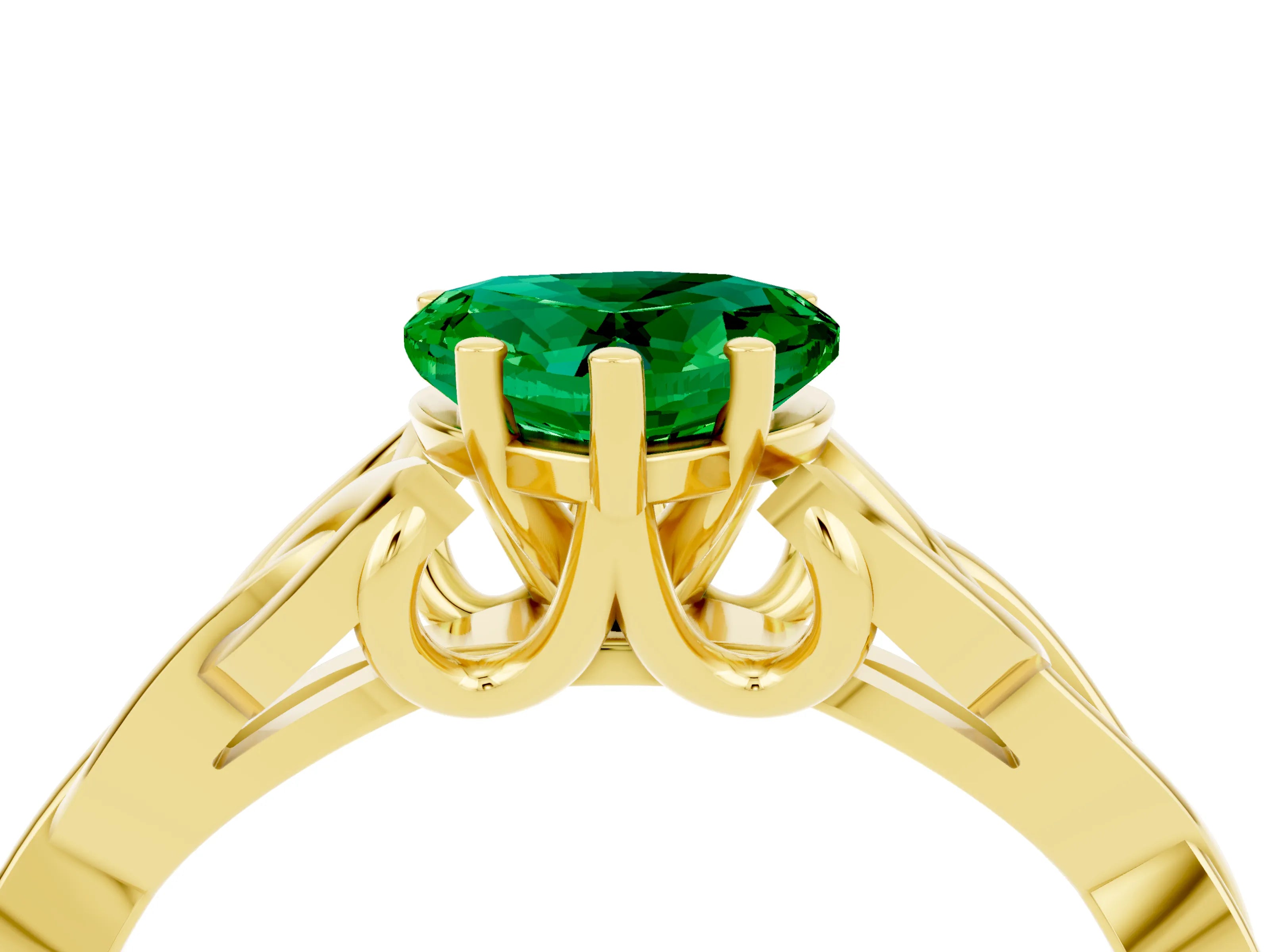 Yellow gold Heart Cut Emerald Solitaire Celtic Knot Ring with Four-Prong Setting_16