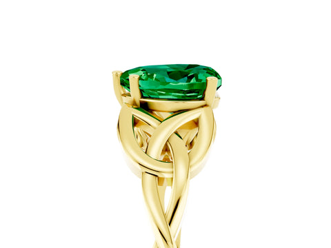 Yellow gold Heart Cut Emerald Solitaire Celtic Knot Ring with Four-Prong Setting_17