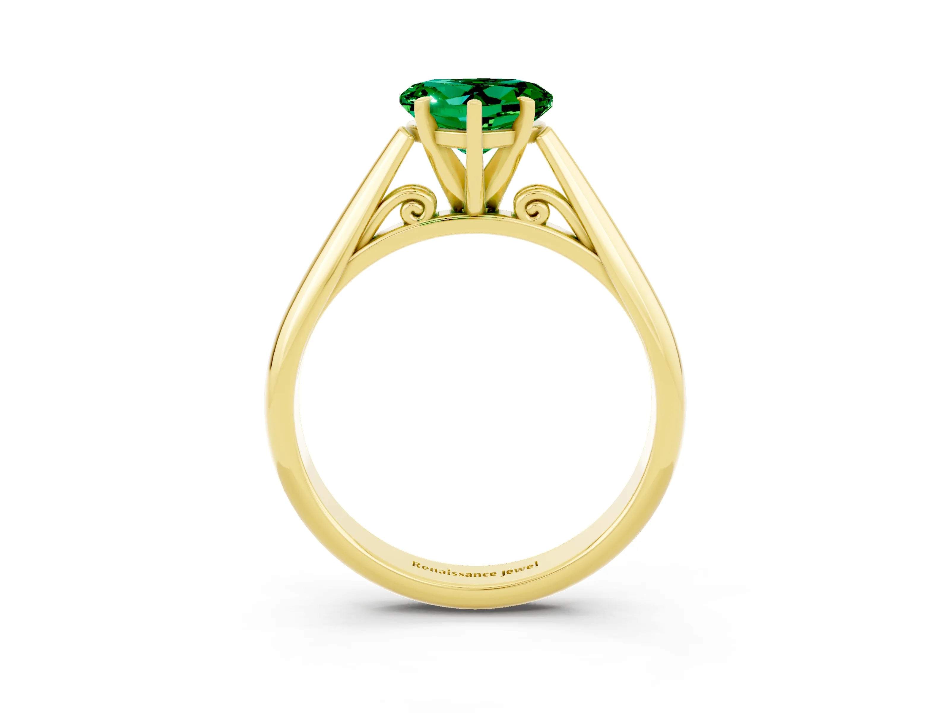 Yellow gold Heart Cut Emerald Solitaire Engagement Ring with Cathedral Setting and Four-Prong Mount_15