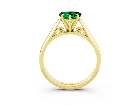 Yellow gold Heart Cut Emerald Solitaire Engagement Ring with Cathedral Setting and Four-Prong Mount_15
