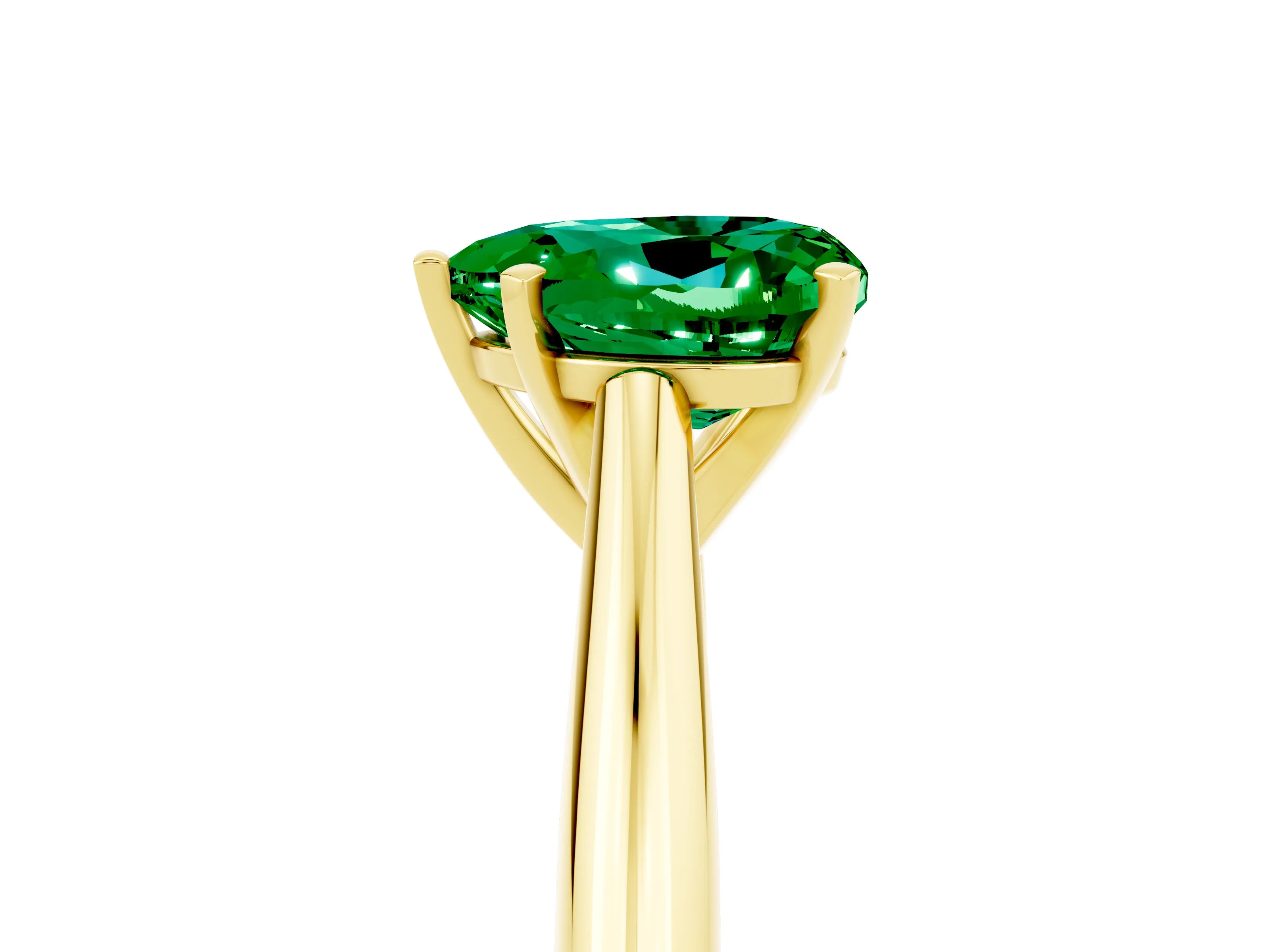 Yellow gold Heart Cut Emerald Solitaire Engagement Ring with Cathedral Setting and Four-Prong Mount_17