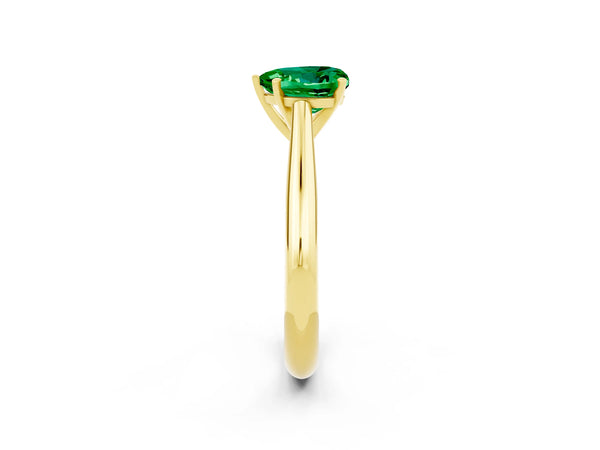 Yellow gold Heart Cut Emerald Solitaire Engagement Ring with Cathedral Setting and Four-Prong Mount