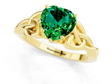 Yellow gold Heart Cut Emerald Solitaire Engagement Ring with Celtic Knot Band and Four-Prong Setting_1