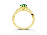 Yellow gold Heart Cut Emerald Solitaire Engagement Ring with Celtic Knot Band and Four-Prong Setting_3