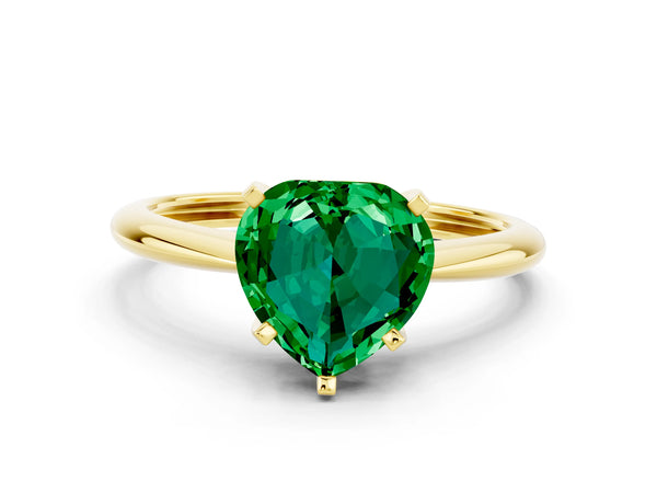 Yellow gold Heart Cut Emerald Solitaire Engagement Ring with Classic Band and Four-Prong Setting