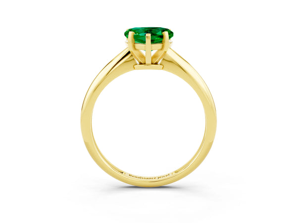 Yellow gold Heart Cut Emerald Solitaire Engagement Ring with Classic Band and Four-Prong Setting