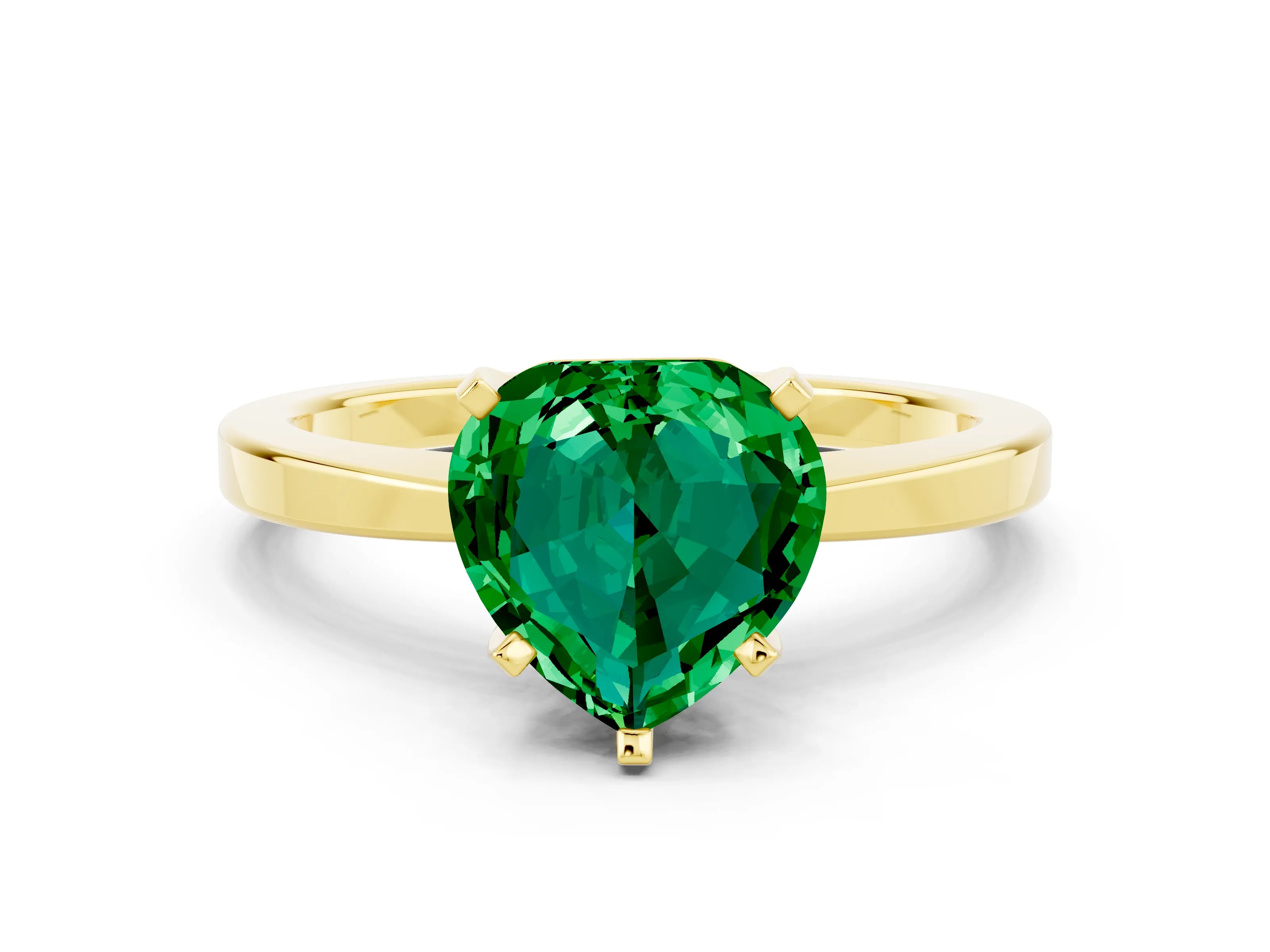 Yellow gold Heart Cut Emerald Solitaire Engagement Ring with Classic Band and Four-Prong Setting_24