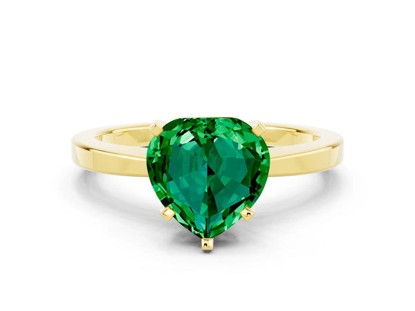 Yellow gold Heart Cut Emerald Solitaire Engagement Ring with Classic Band and Four-Prong Setting