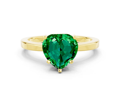Yellow gold Heart Cut Emerald Solitaire Engagement Ring with Classic Band and Four-Prong Setting_24