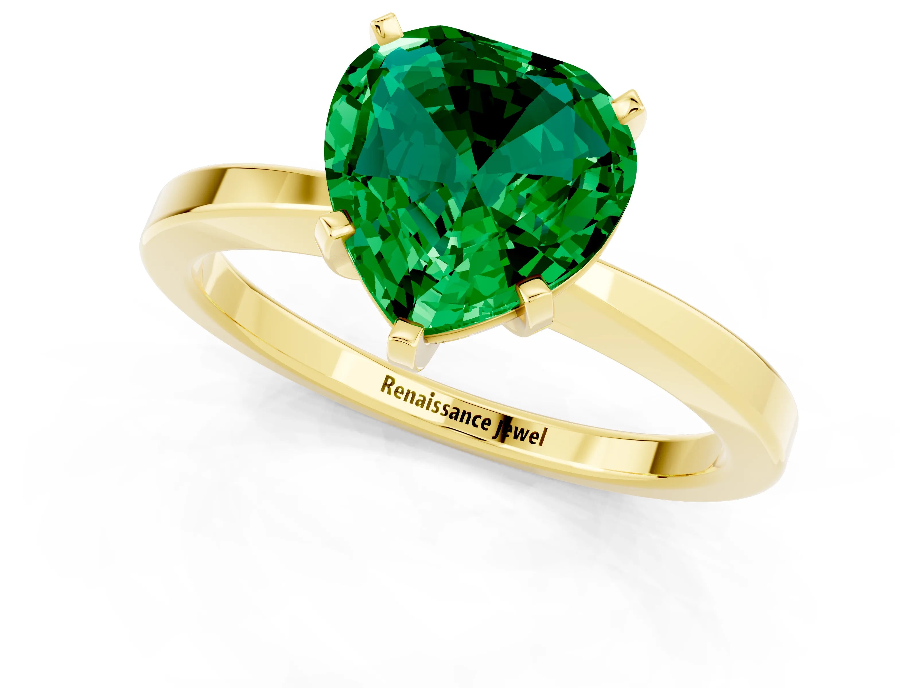 Yellow gold Heart Cut Emerald Solitaire Engagement Ring with Classic Band and Four-Prong Setting_25