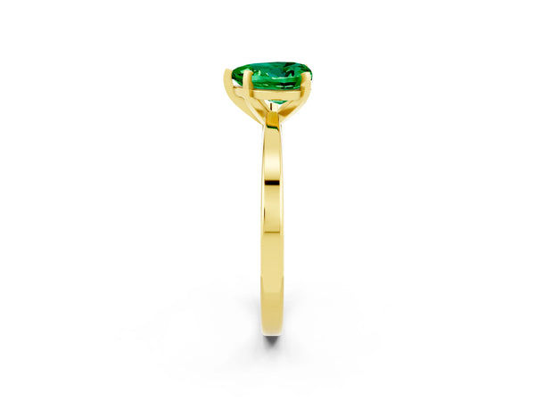 Yellow gold Heart Cut Emerald Solitaire Engagement Ring with Classic Band and Four-Prong Setting