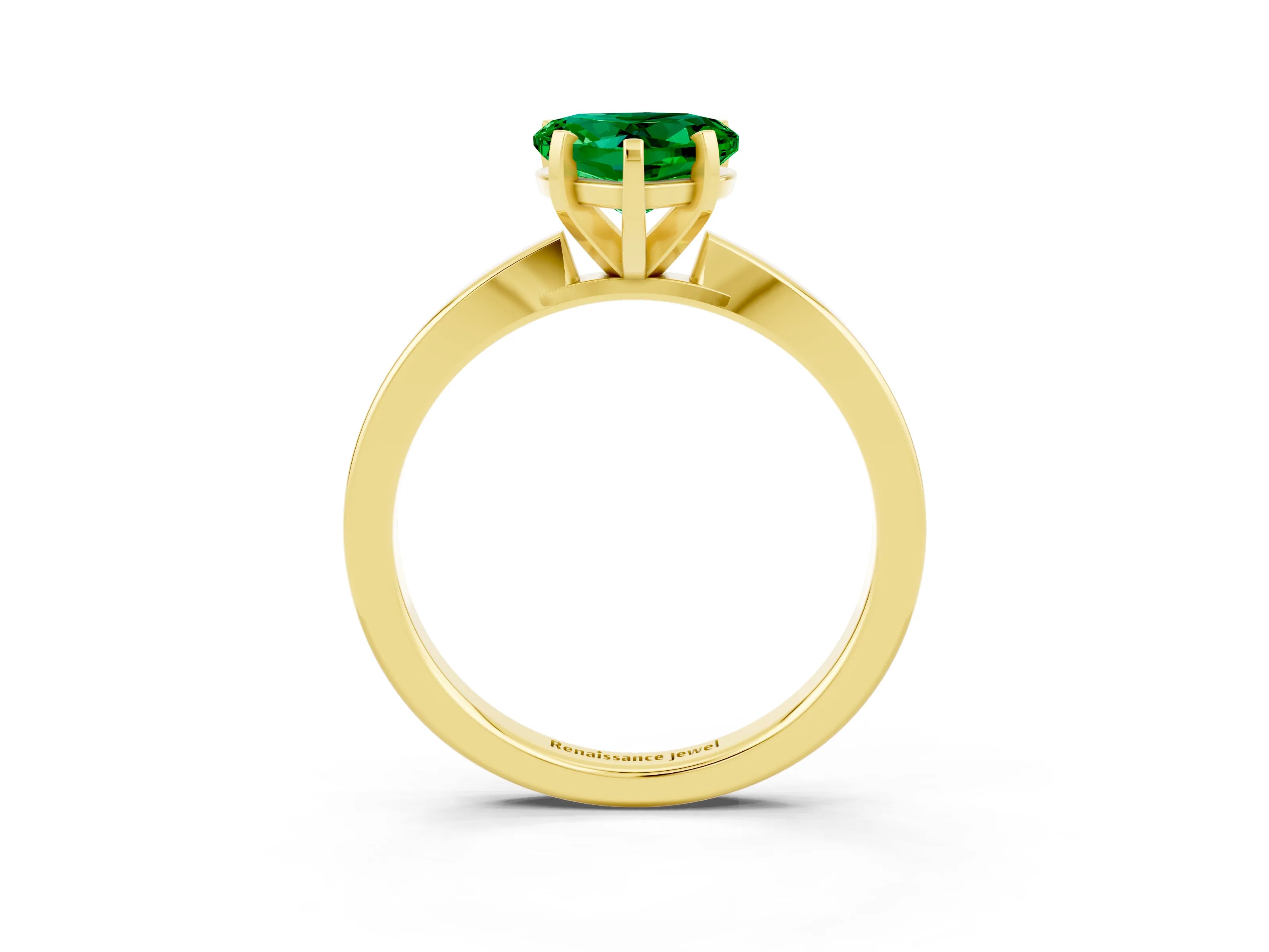 Yellow gold Heart Cut Emerald Solitaire Engagement Ring with Classic Band and Four-Prong Setting_27